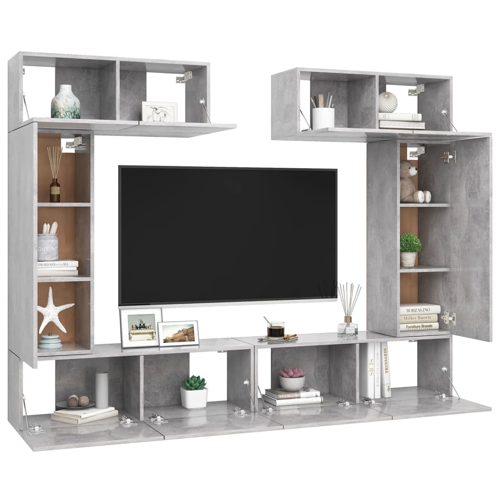 vidaXL Set de dulapuri TV, 6 piese, gri beton, lemn prelucrat vidaXL Set de dulapuri TV, 6 piese, gri beton, lemn prelucrat