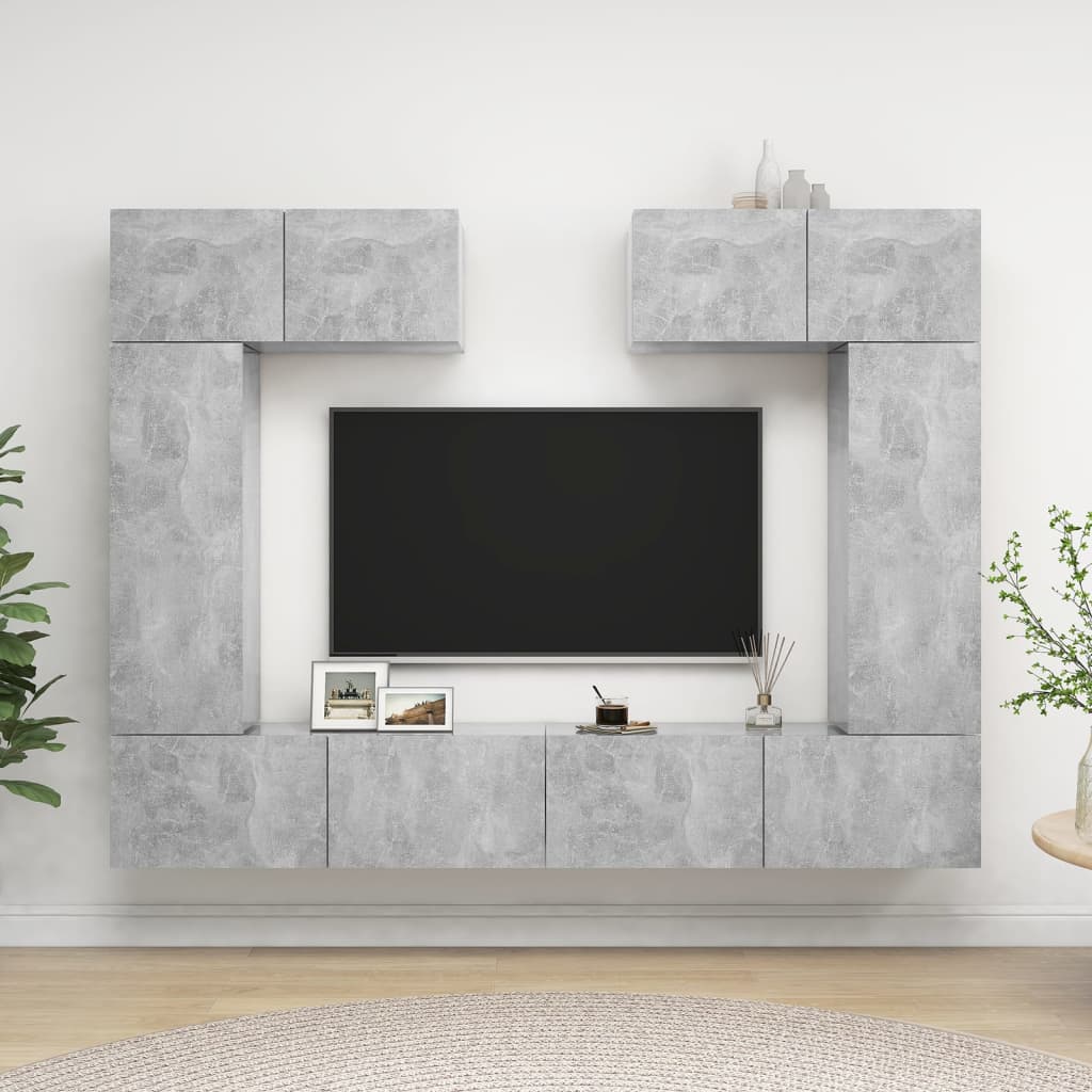 vidaXL Set de dulapuri TV, 6 piese, gri beton, lemn prelucrat vidaXL Set de dulapuri TV, 6 piese, gri beton, lemn prelucrat