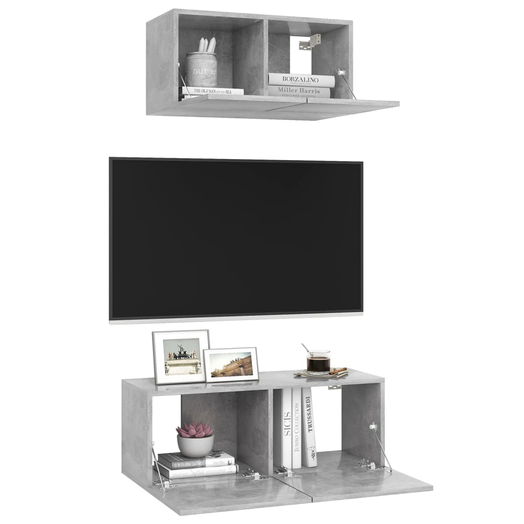 vidaXL Set de dulapuri TV, 2 piese, gri beton, lemn prelucrat