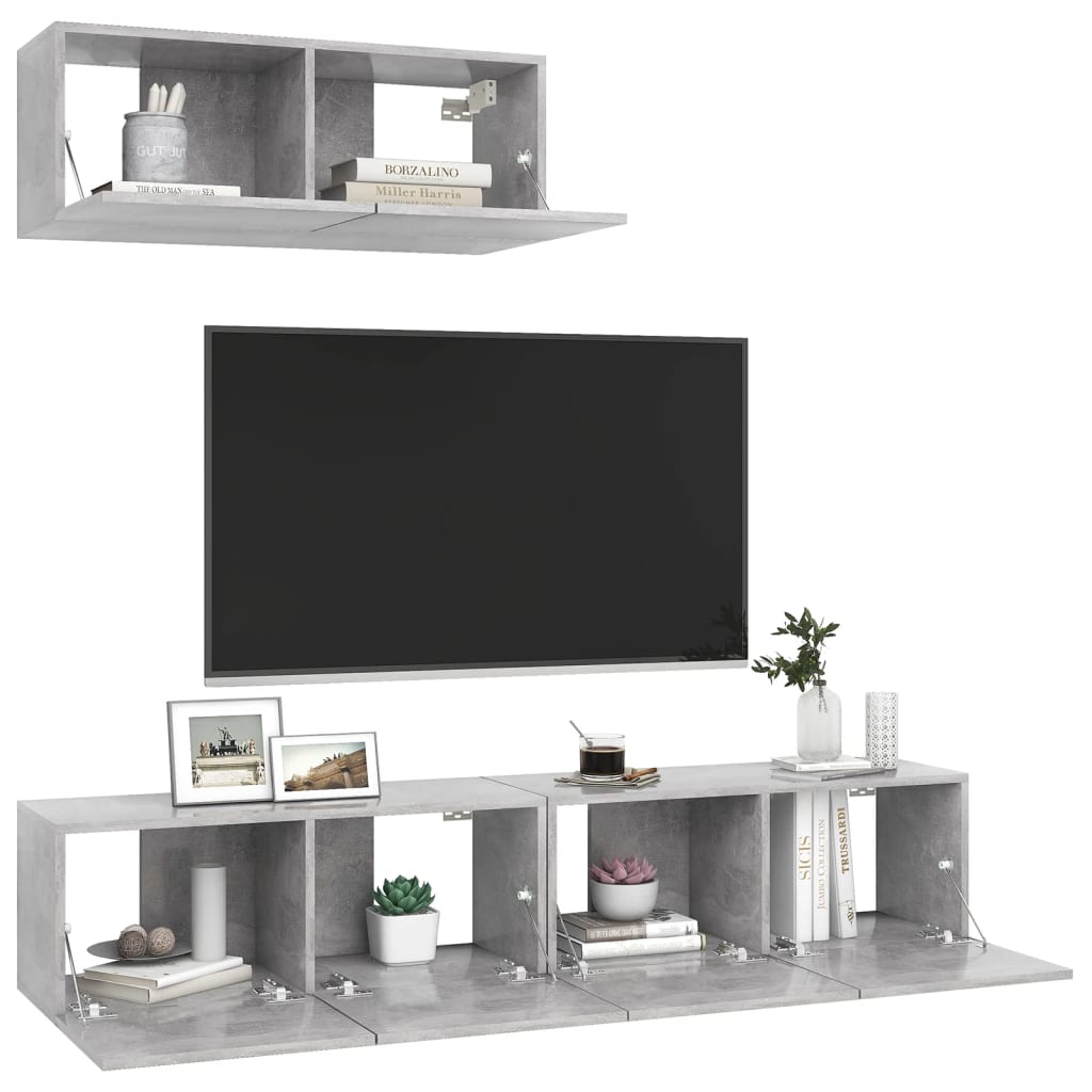 vidaXL Set de dulapuri TV, 3 piese, gri beton, lemn prelucrat vidaXL Set de dulapuri TV, 3 piese, gri beton, lemn prelucrat