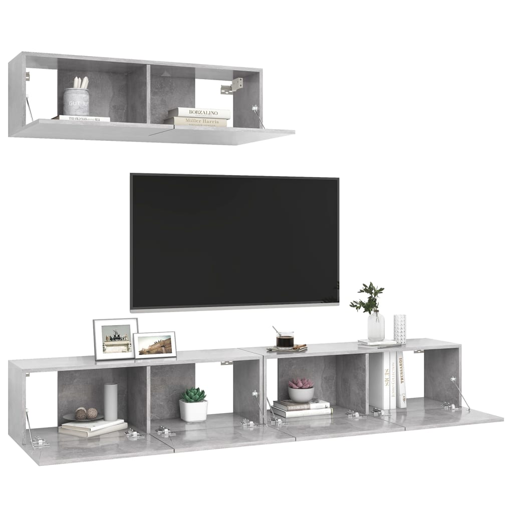 vidaXL Set de dulapuri TV, 3 piese, gri beton, lemn prelucrat vidaXL Set de dulapuri TV, 3 piese, gri beton, lemn prelucrat