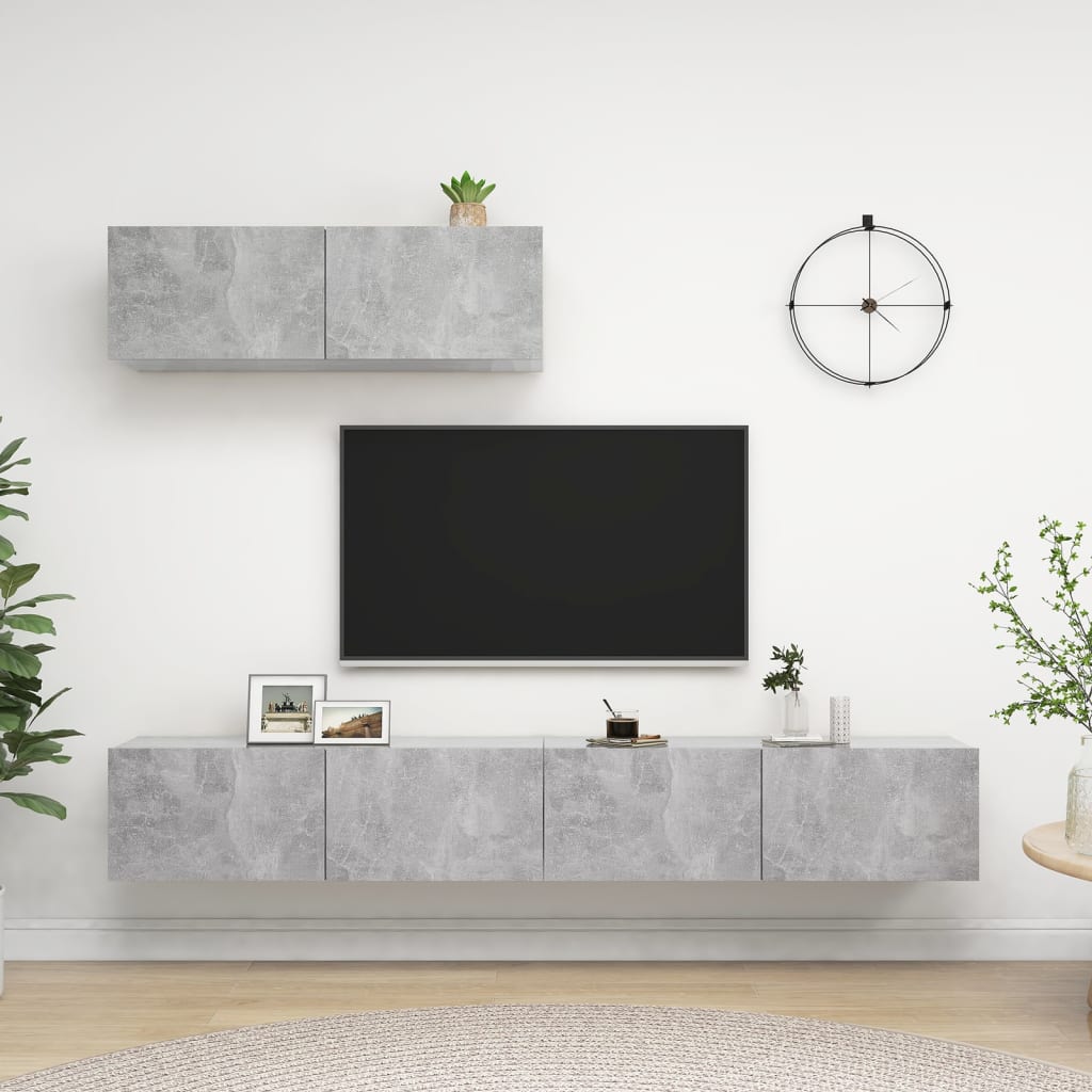 vidaXL Set de dulapuri TV, 3 piese, gri beton, lemn prelucrat vidaXL Set de dulapuri TV, 3 piese, gri beton, lemn prelucrat