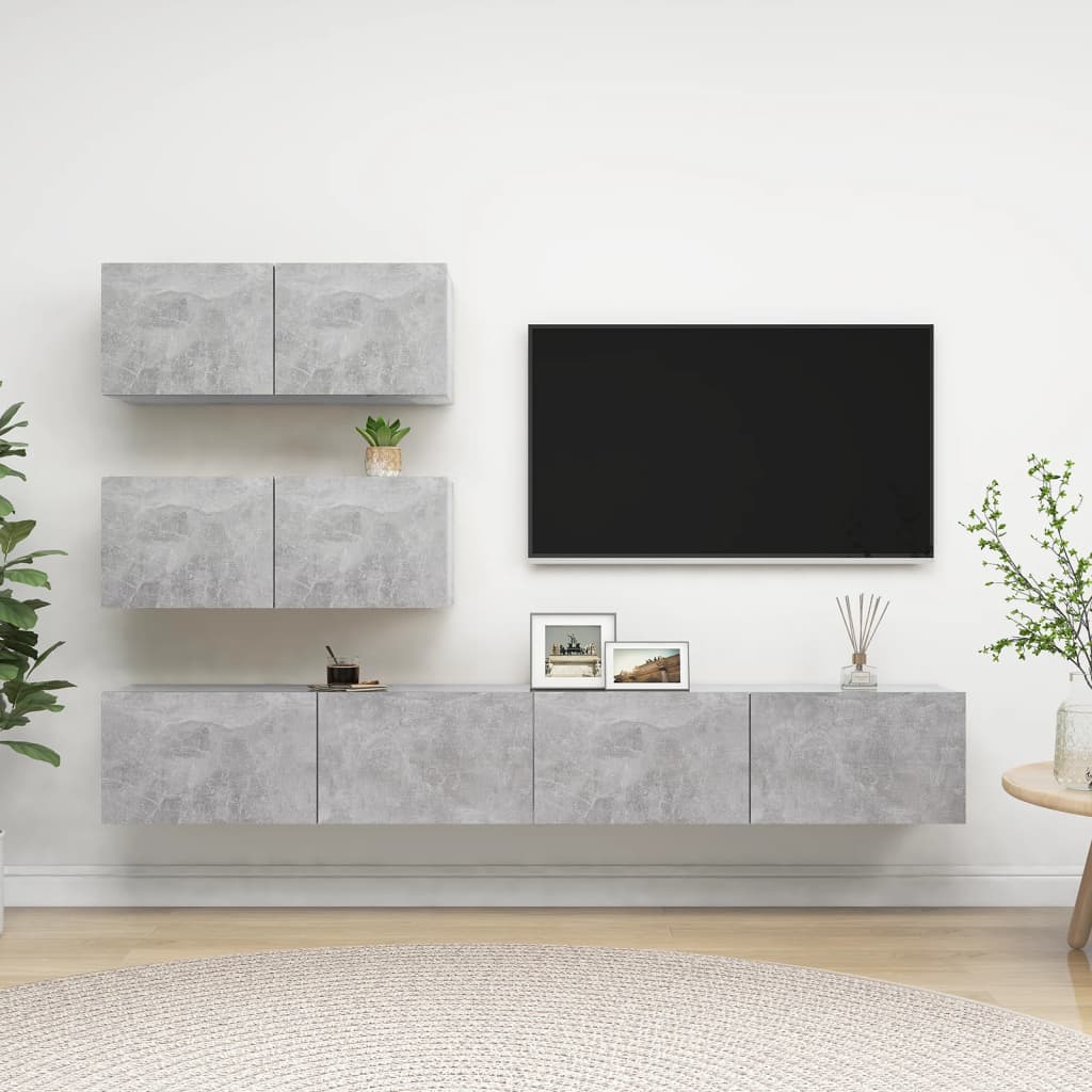 vidaXL Set de dulapuri TV, 4 piese, gri beton, lemn prelucrat vidaXL Set de dulapuri TV, 4 piese, gri beton, lemn prelucrat