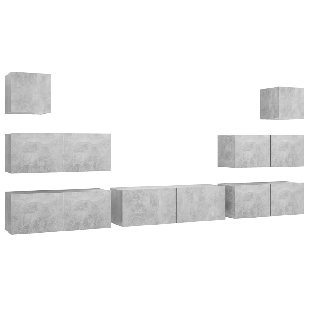 vidaXL Set de dulap TV, 7 piese, gri beton, lemn prelucrat