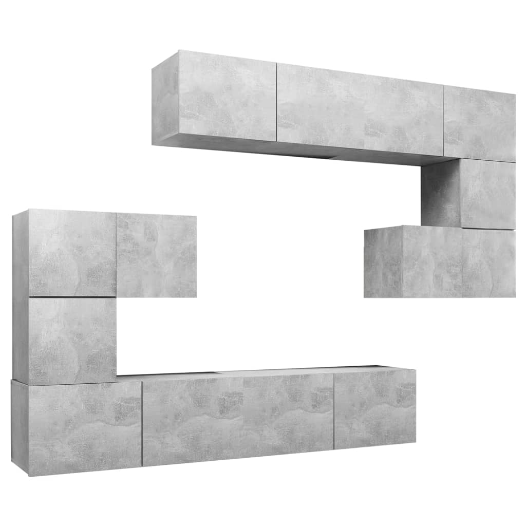 vidaXL Set de dulapuri TV, 8 piese, gri beton, lemn prelucrat vidaXL Set de dulapuri TV, 8 piese, gri beton, lemn prelucrat