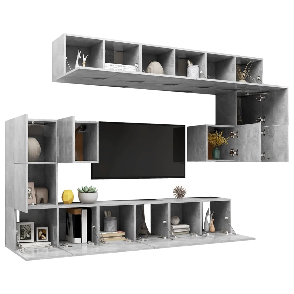 vidaXL Set de dulapuri TV, 10 piese, gri beton, lemn prelucrat