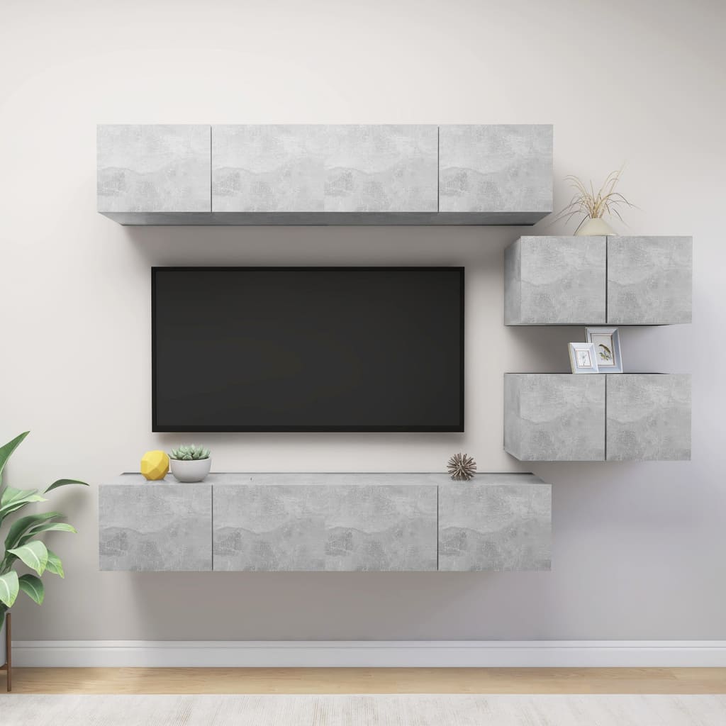 vidaXL Set de dulapuri TV, 6 piese, gri beton, lemn prelucrat vidaXL Set de dulapuri TV, 6 piese, gri beton, lemn prelucrat