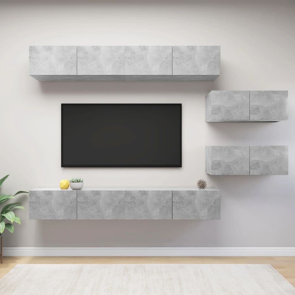 vidaXL Set de dulapuri TV, 6 piese, gri beton, lemn prelucrat vidaXL Set de dulapuri TV, 6 piese, gri beton, lemn prelucrat