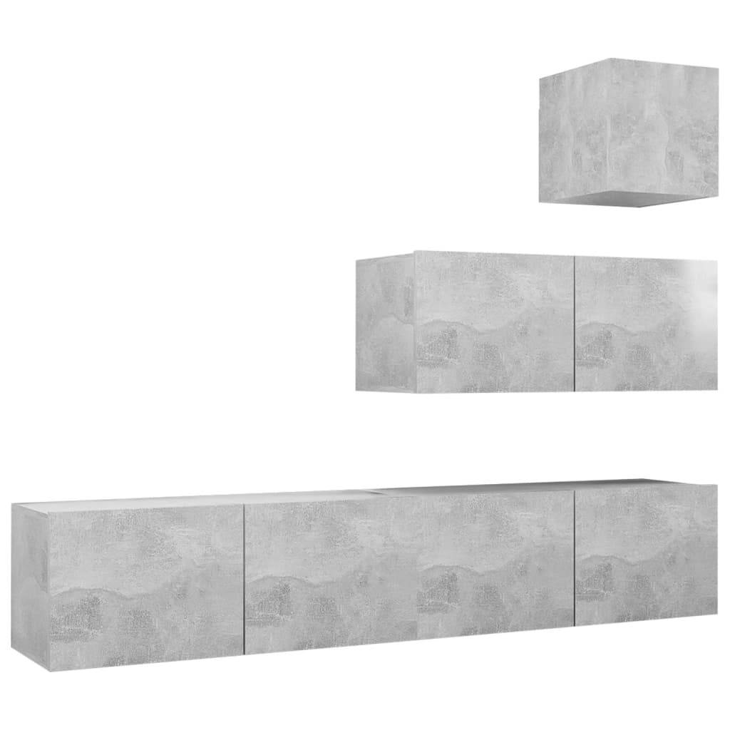 vidaXL Set de dulapuri TV, 4 piese, gri beton, lemn prelucrat vidaXL Set de dulapuri TV, 4 piese, gri beton, lemn prelucrat