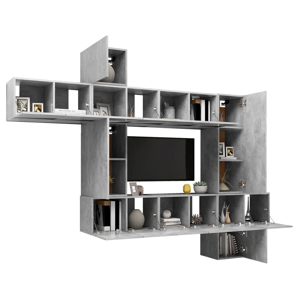 vidaXL Set de dulapuri TV, 10 piese, gri beton, lemn prelucrat