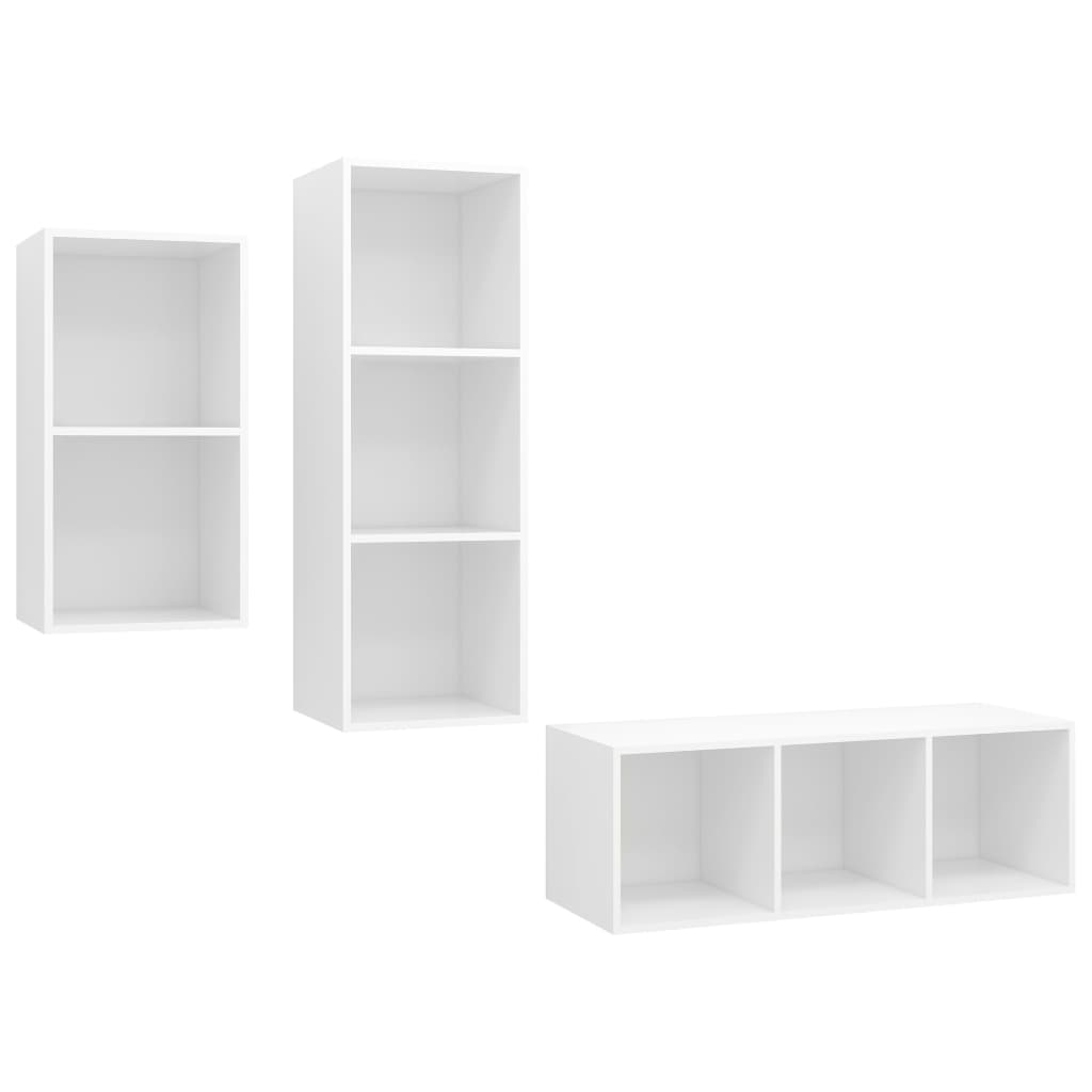 vidaXL Set de dulapuri TV, 3 piese, alb, lemn prelucrat vidaXL Set de dulapuri TV, 3 piese, alb, lemn prelucrat