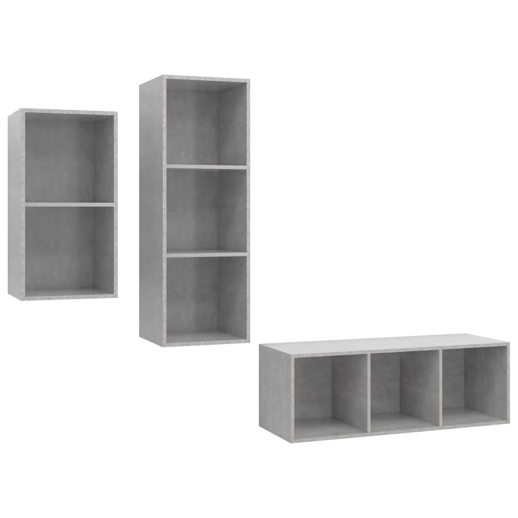 vidaXL Set de dulapuri TV, 3 piese, gri beton, lemn prelucrat vidaXL Set de dulapuri TV, 3 piese, gri beton, lemn prelucrat