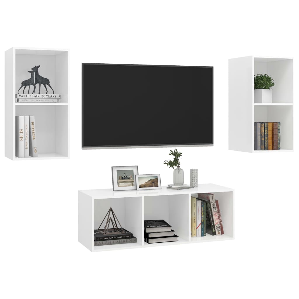 vidaXL Set de dulapuri TV, 3 piese, alb, lemn prelucrat vidaXL Set de dulapuri TV, 3 piese, alb, lemn prelucrat