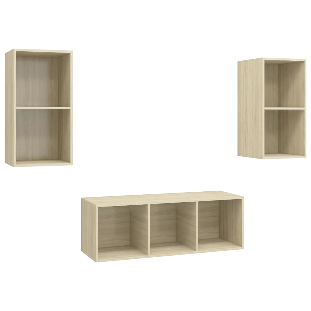 vidaXL Set de dulapuri TV, 3 piese, stejar Sonoma, lemn prelucrat vidaXL Set de dulapuri TV, 3 piese, stejar Sonoma, lemn prelucrat