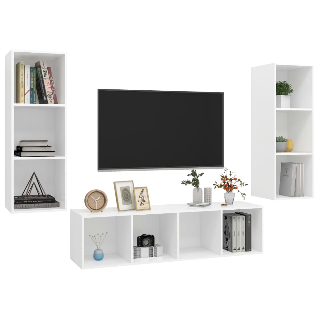 vidaXL Set de dulapuri TV, 3 piese, alb, lemn prelucrat vidaXL Set de dulapuri TV, 3 piese, alb, lemn prelucrat