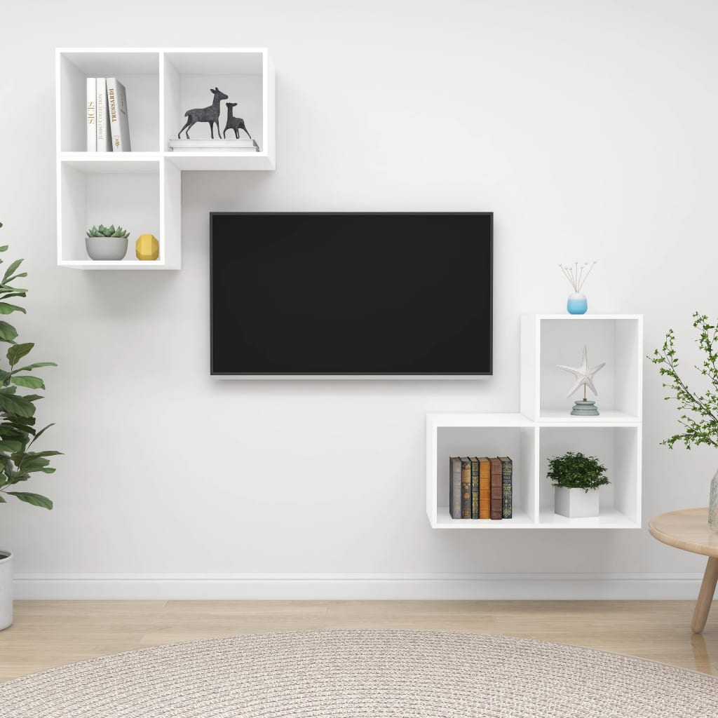 vidaXL Set de dulapuri TV, 4 piese, alb, lemn prelucrat vidaXL Set de dulapuri TV, 4 piese, alb, lemn prelucrat
