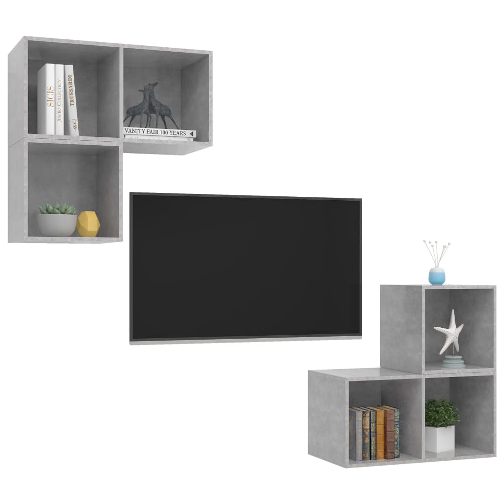 vidaXL Set de dulapuri TV, 4 piese, gri beton, lemn prelucrat vidaXL Set de dulapuri TV, 4 piese, gri beton, lemn prelucrat