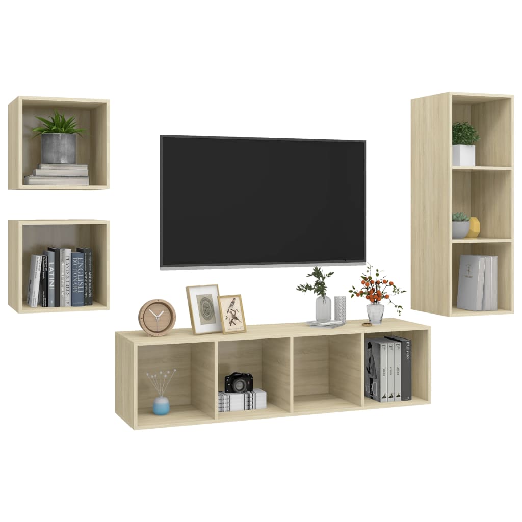 vidaXL Set de dulapuri TV, 4 piese, stejar sonoma, lemn prelucrat vidaXL Set de dulapuri TV, 4 piese, stejar sonoma, lemn prelucrat