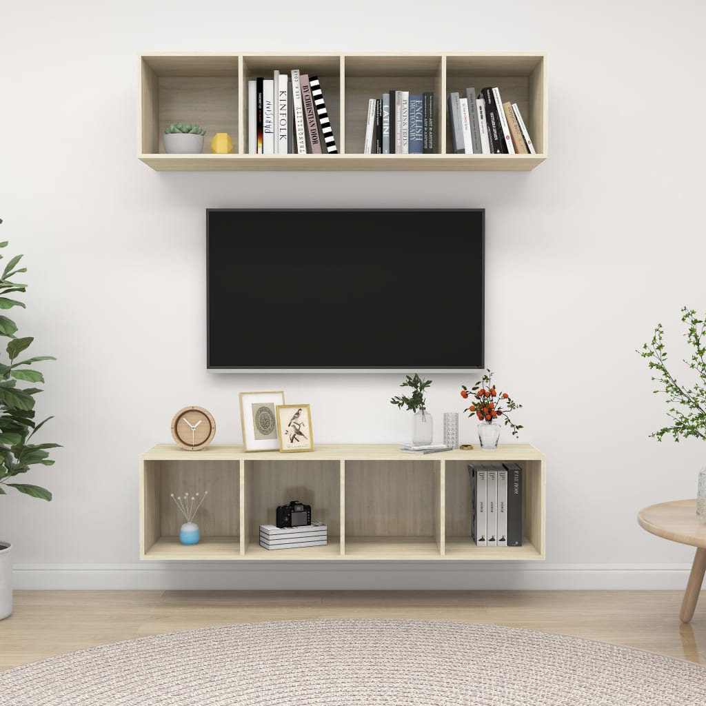 vidaXL Dulapuri TV montate perete 2 buc, stejar sonoma, lemn prelucrat vidaXL Dulapuri TV montate perete 2 buc, stejar sonoma, lemn prelucrat