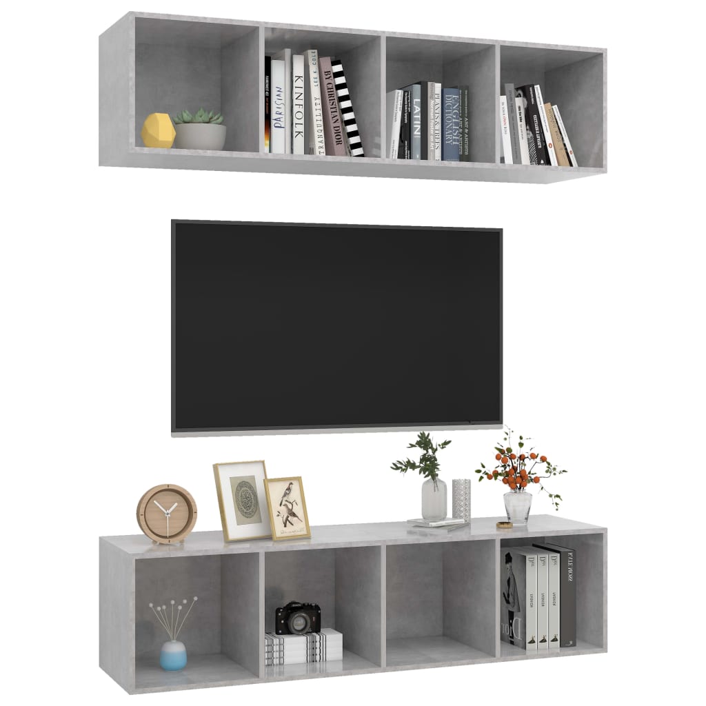 vidaXL Dulapuri TV montate pe perete, 2 buc, gri beton, lemn prelucrat