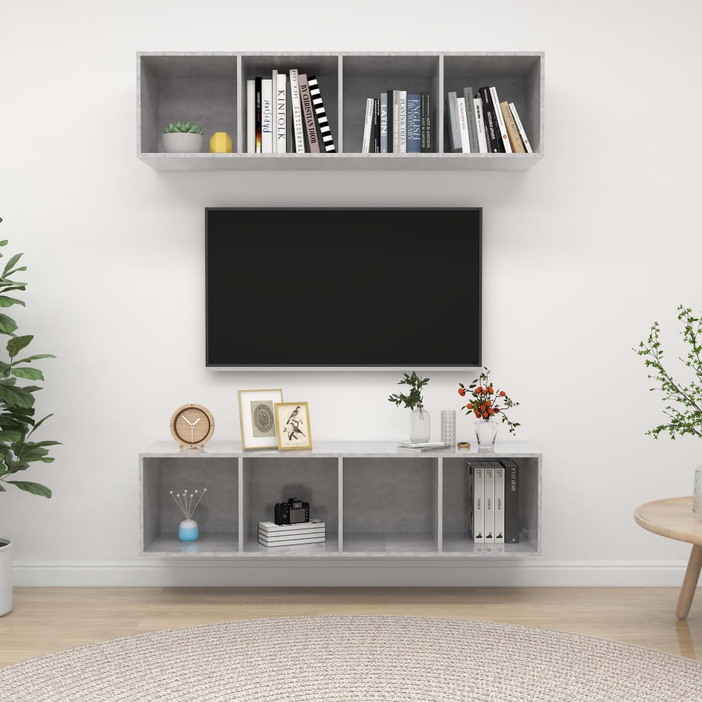 vidaXL Dulapuri TV montate pe perete, 2 buc, gri beton, lemn prelucrat