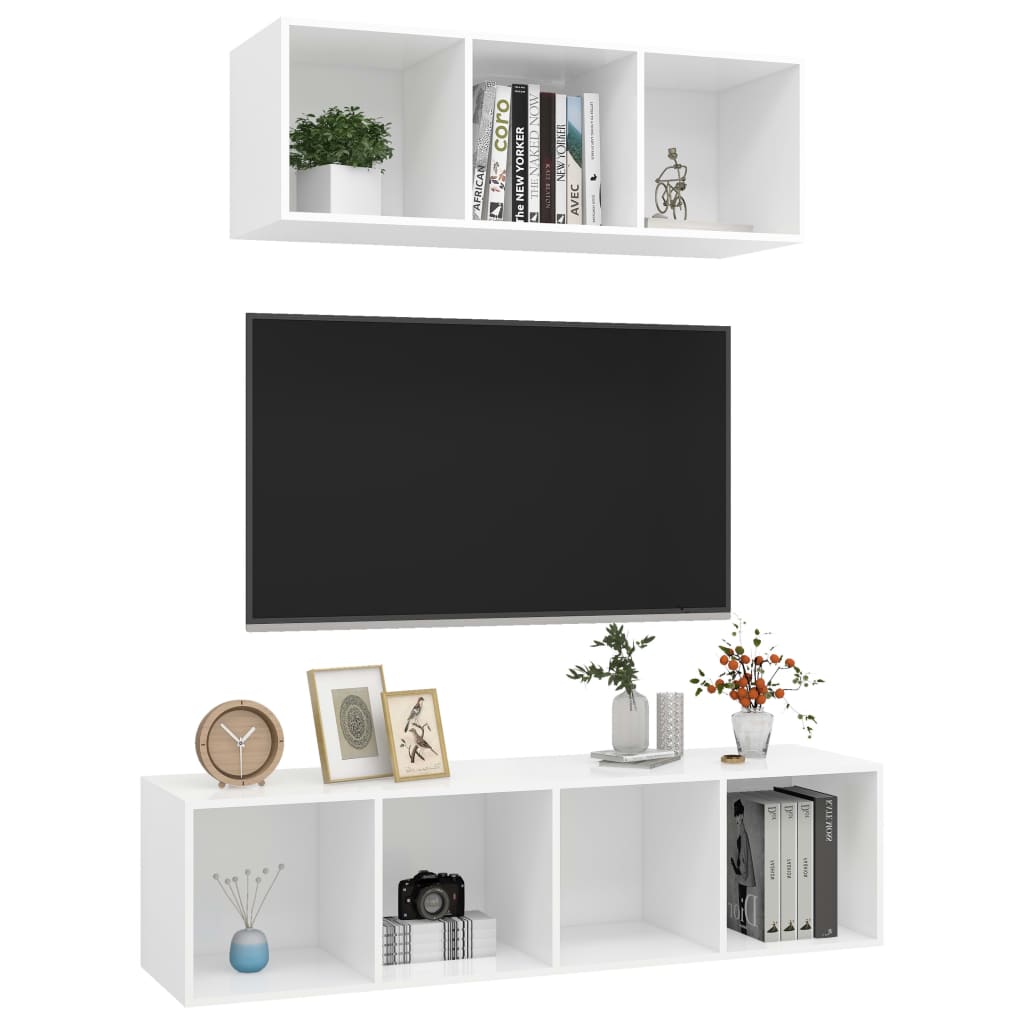 vidaXL Set de dulapuri TV, 2 piese, alb, lemn prelucrat