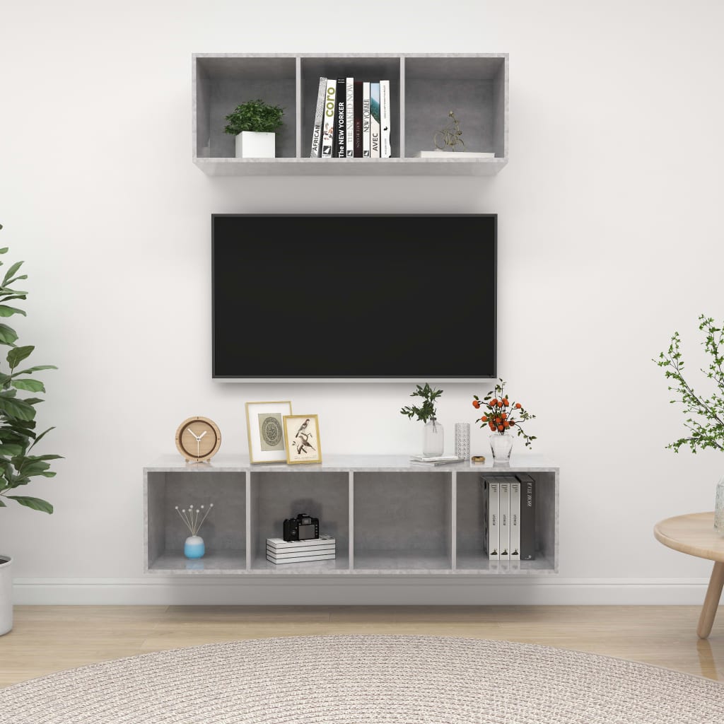 vidaXL Set de dulapuri TV, 2 piese, gri beton, lemn prelucrat