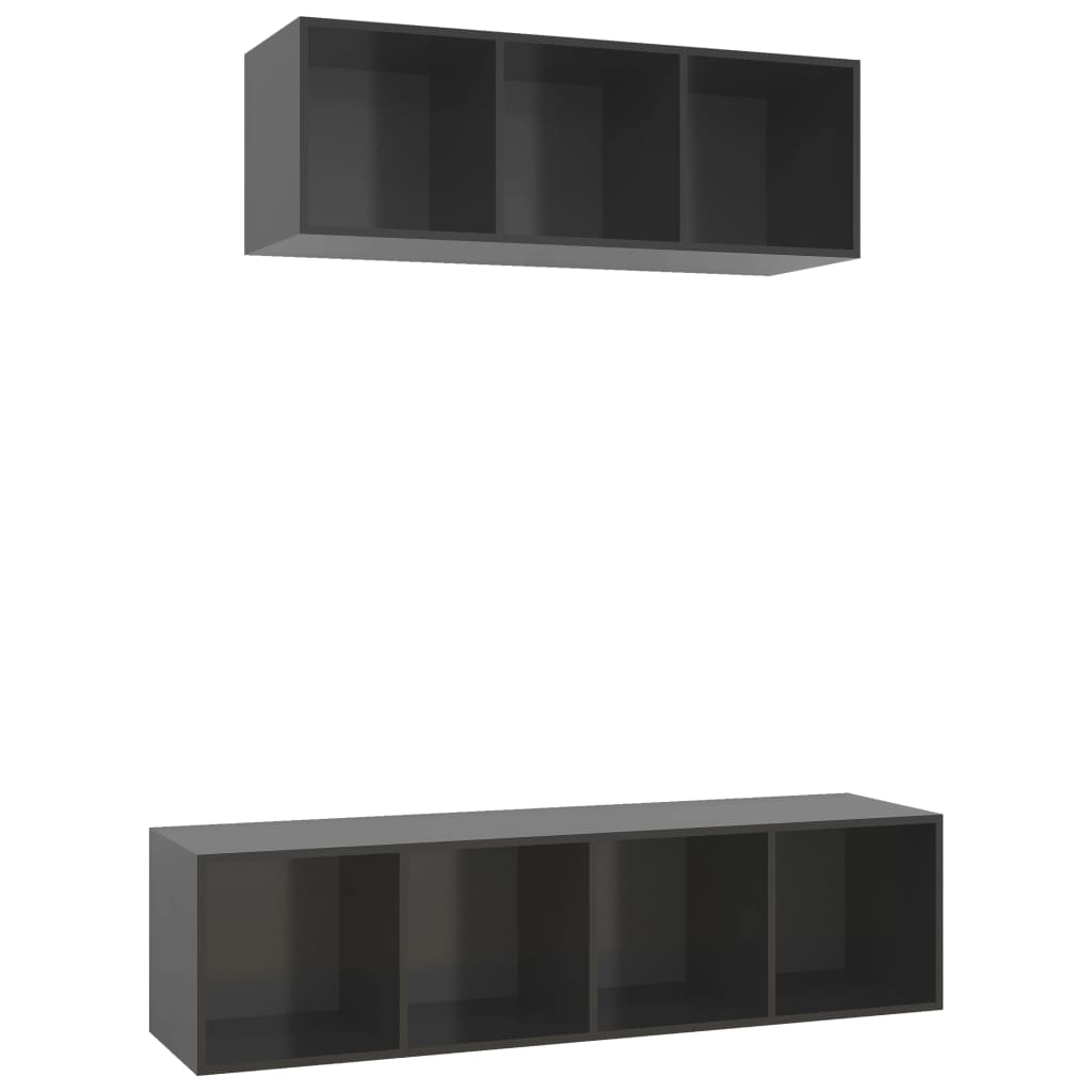 vidaXL Set de dulapuri TV, 2 piese, gri extralucios, lemn prelucrat