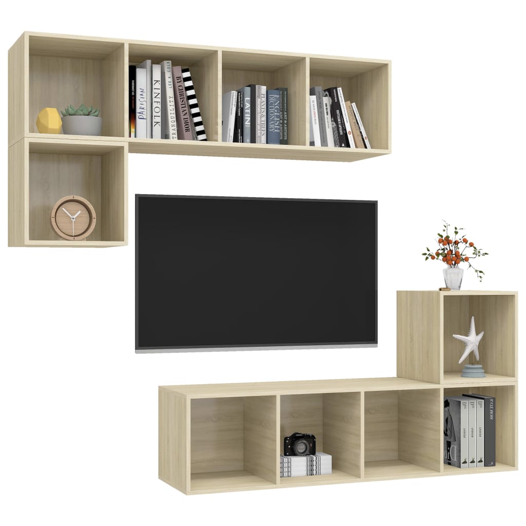 vidaXL Set de dulapuri TV, 4 piese, stejar sonoma, lemn prelucrat vidaXL Set de dulapuri TV, 4 piese, stejar sonoma, lemn prelucrat