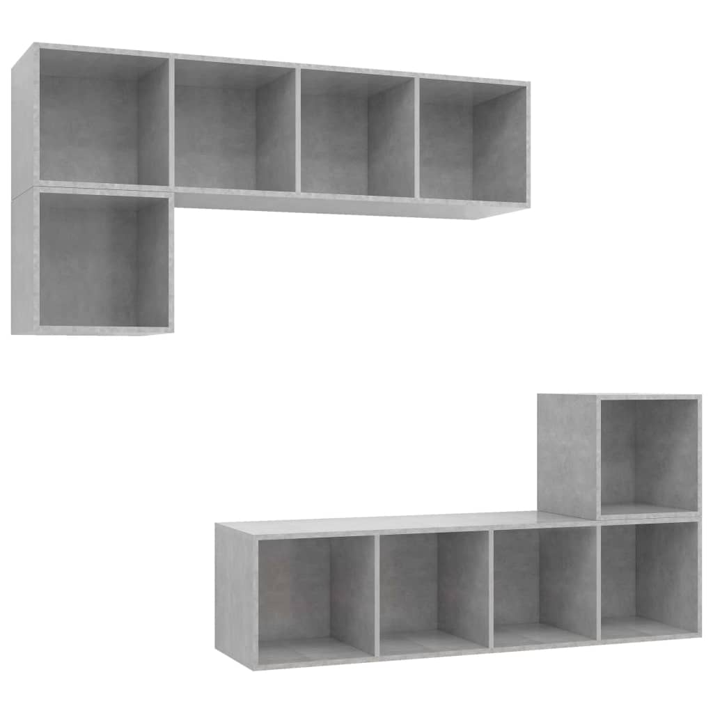 vidaXL Set de dulapuri TV, 4 piese, gri beton, lemn prelucrat vidaXL Set de dulapuri TV, 4 piese, gri beton, lemn prelucrat
