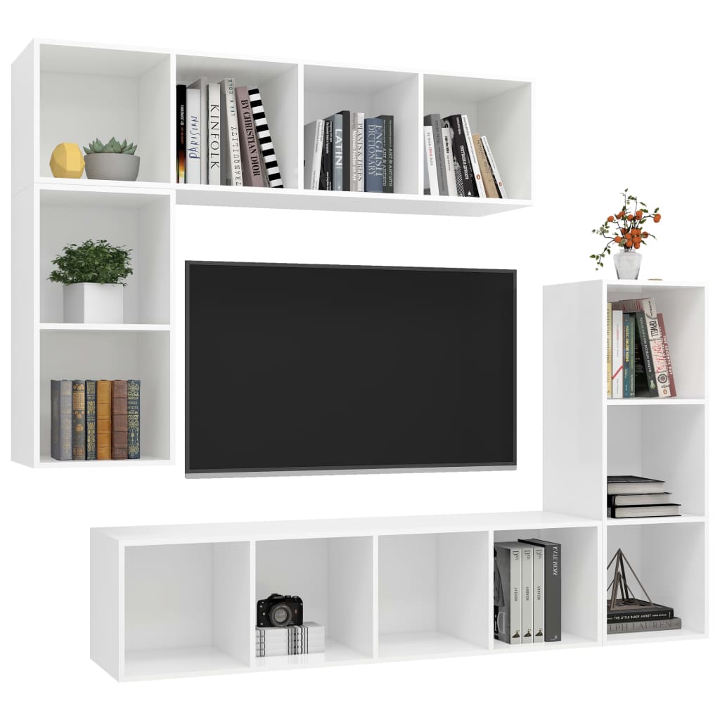 vidaXL Set dulap TV, 4 piese, alb, lemn prelucrat vidaXL Set dulap TV, 4 piese, alb, lemn prelucrat
