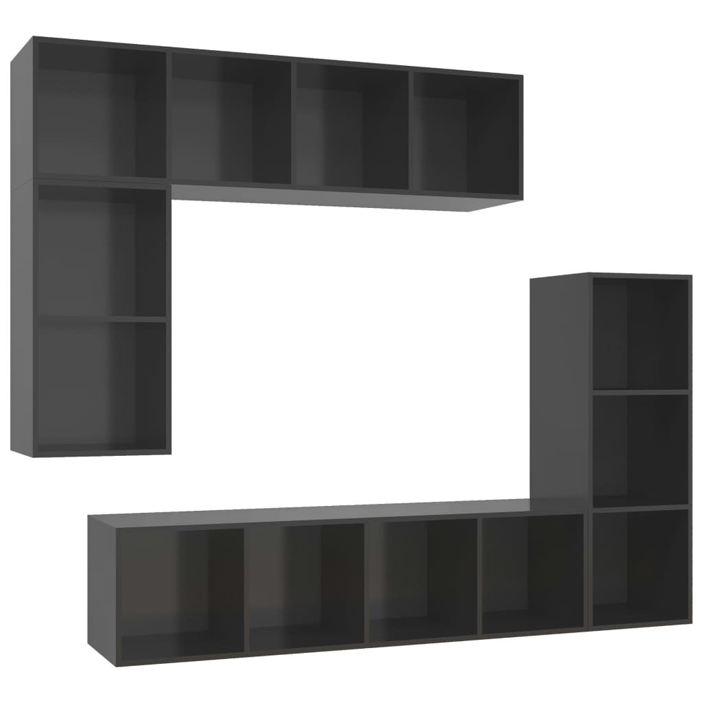 vidaXL Set de dulapuri TV, 4 piese, gri extralucios, lemn prelucrat vidaXL Set de dulapuri TV, 4 piese, gri extralucios, lemn prelucrat