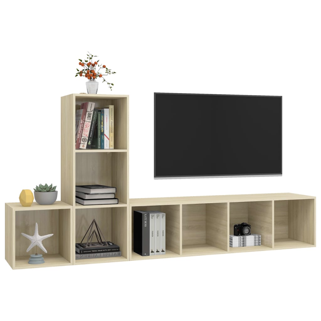 vidaXL Set de dulapuri TV, 3 piese, stejar sonoma, lemn prelucrat vidaXL Set de dulapuri TV, 3 piese, stejar sonoma, lemn prelucrat