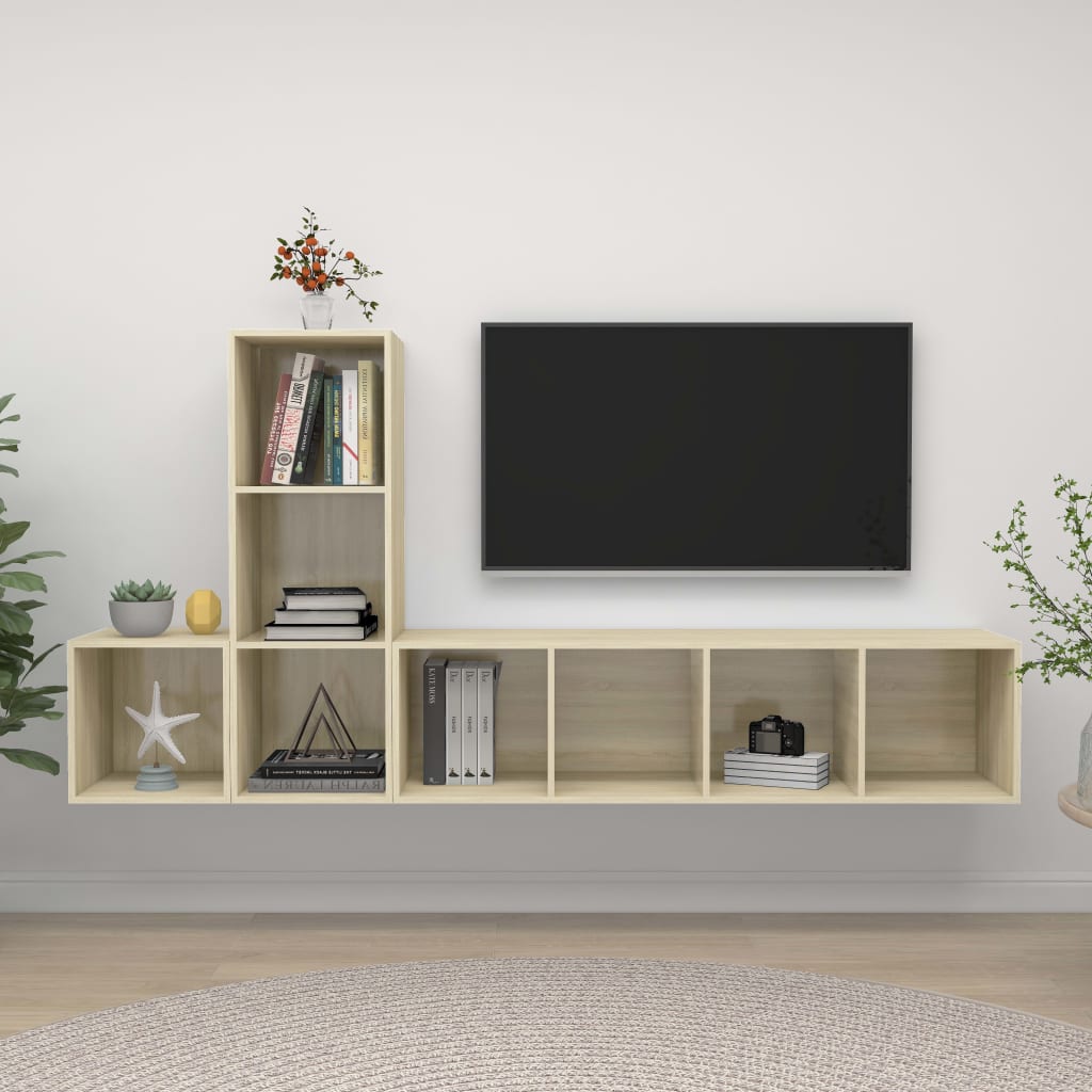 vidaXL Set de dulapuri TV, 3 piese, stejar sonoma, lemn prelucrat vidaXL Set de dulapuri TV, 3 piese, stejar sonoma, lemn prelucrat