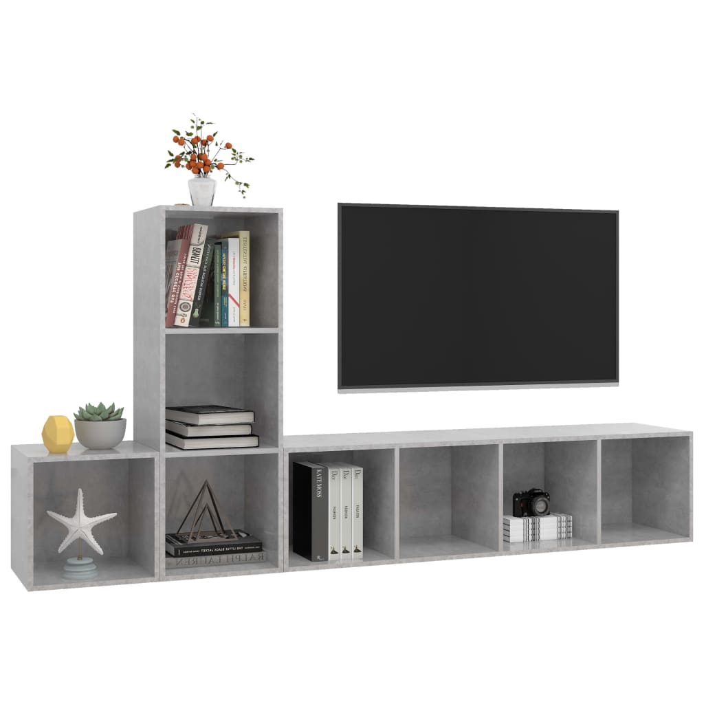 vidaXL Set de dulapuri TV, 3 piese, gri beton, lemn prelucrat vidaXL Set de dulapuri TV, 3 piese, gri beton, lemn prelucrat