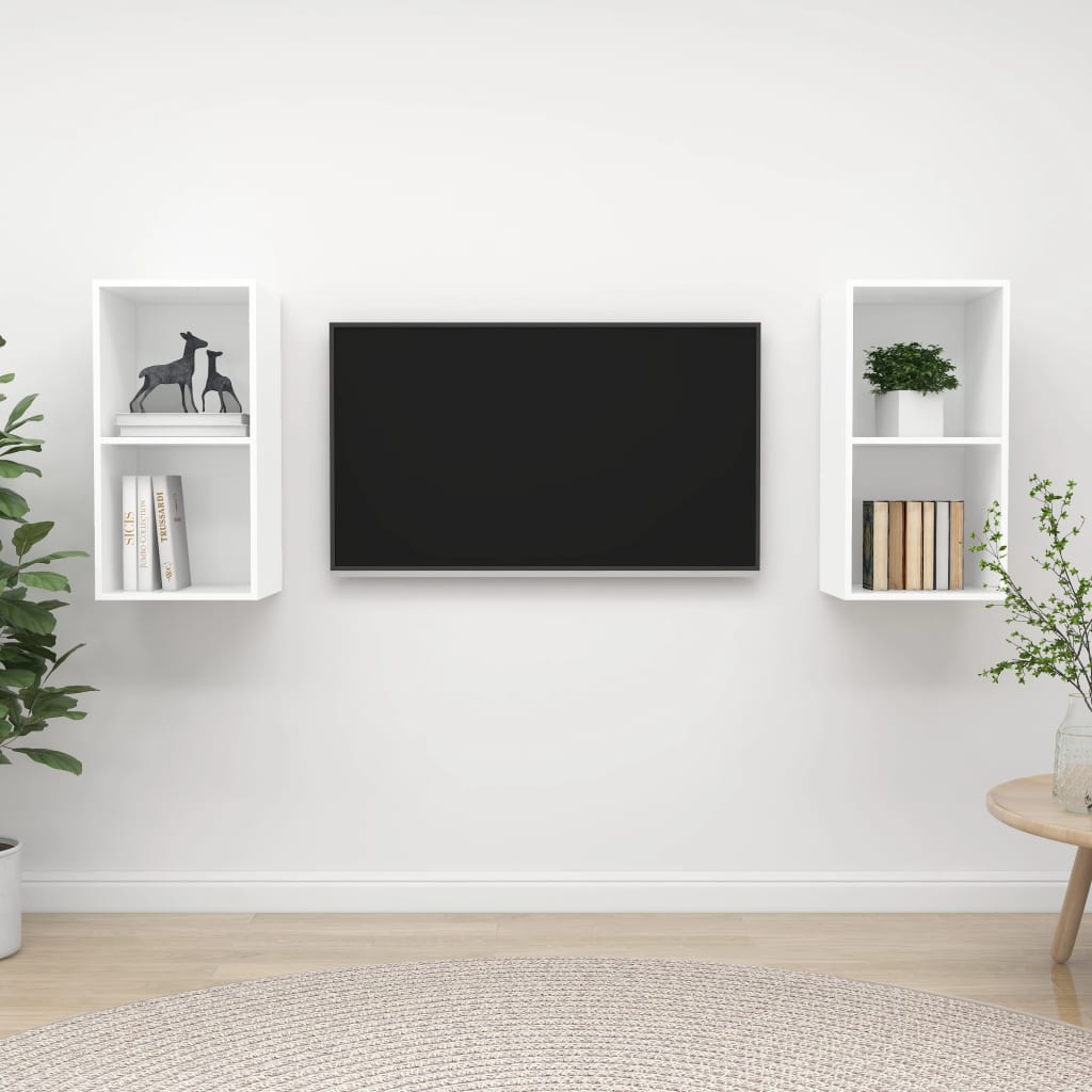 vidaXL Dulapuri TV suspendate, 2 buc. alb, lemn prelucrat