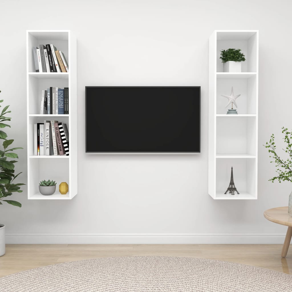 vidaXL Dulapuri TV suspendate, 2 buc. alb, lemn prelucrat