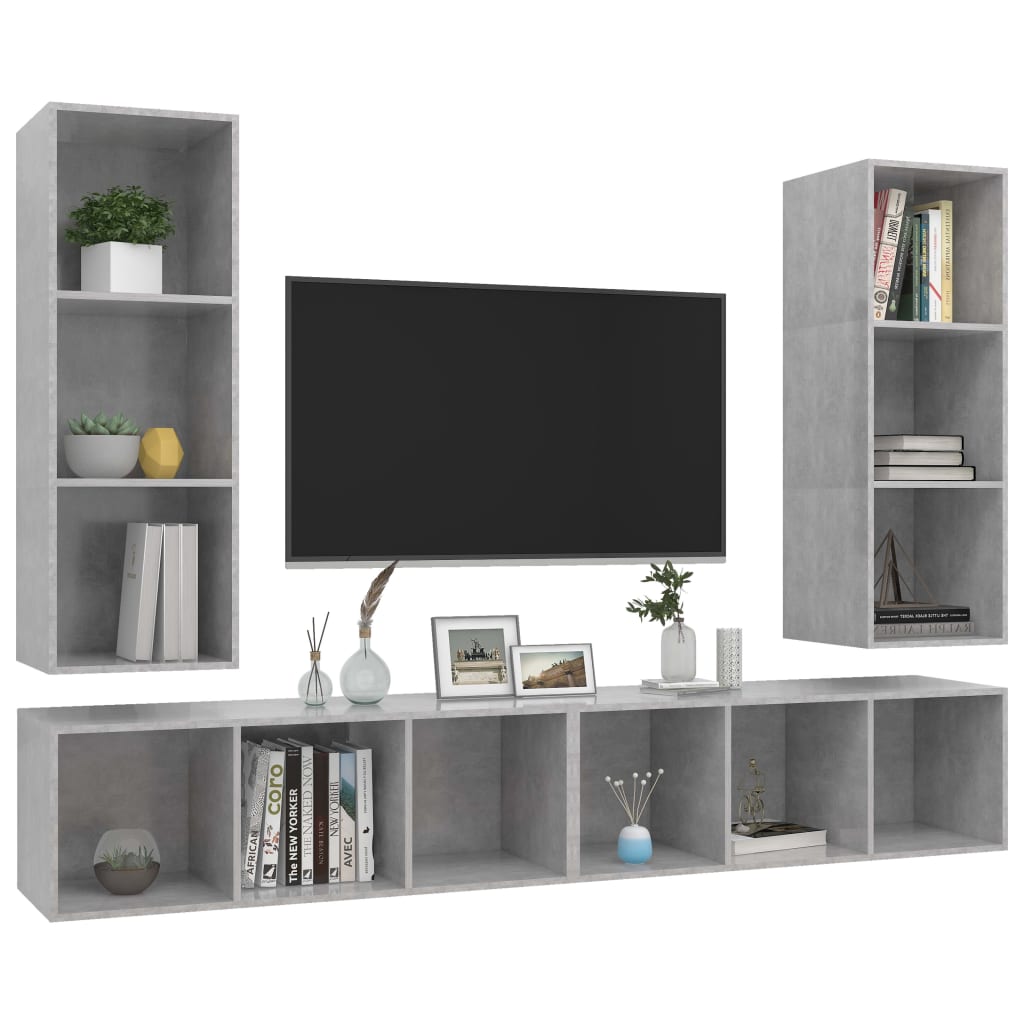 vidaXL Dulapuri TV suspendate, 4 buc, gri beton, lemn prelucrat