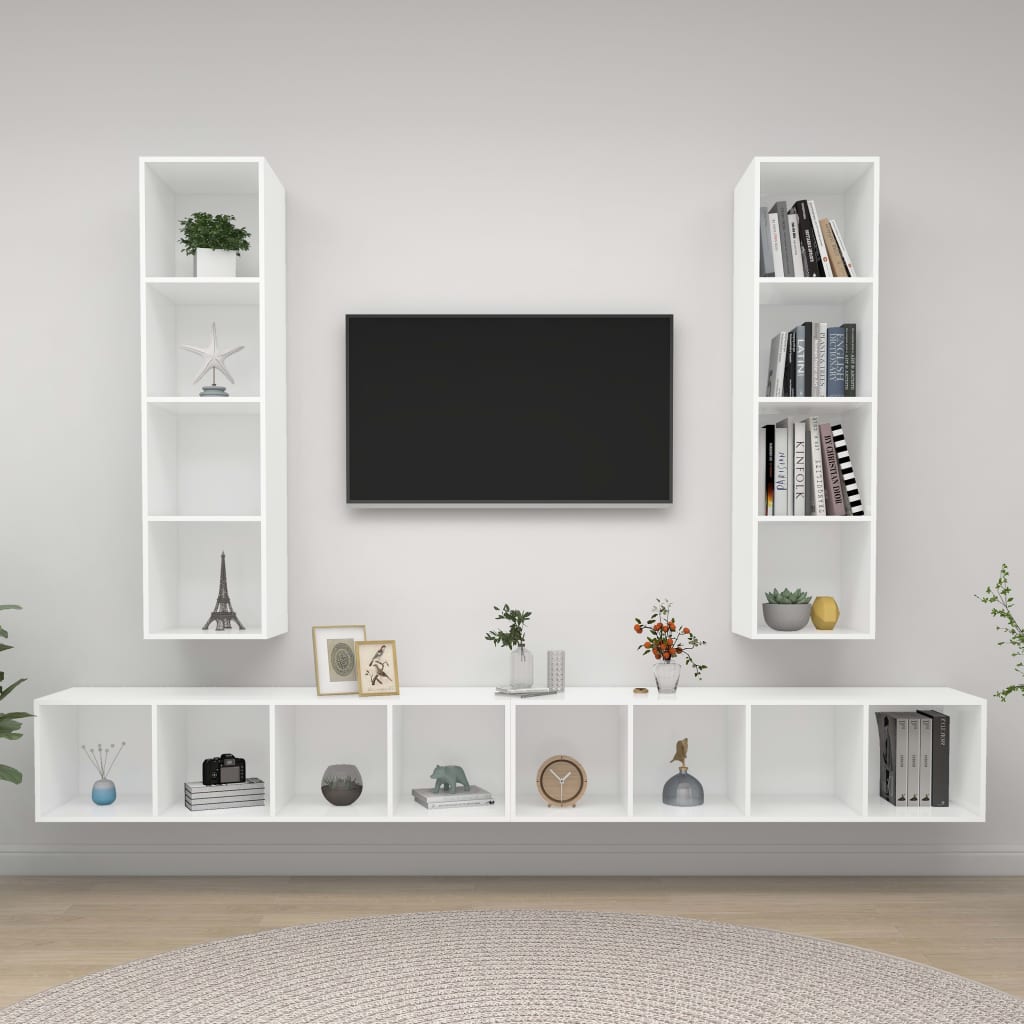 vidaXL Dulapuri TV suspendate, 4 buc. alb, lemn prelucrat