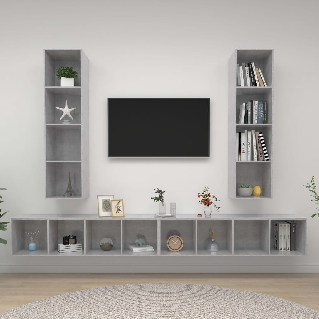 vidaXL Dulapuri TV suspendate, 4 buc, gri beton, lemn prelucrat