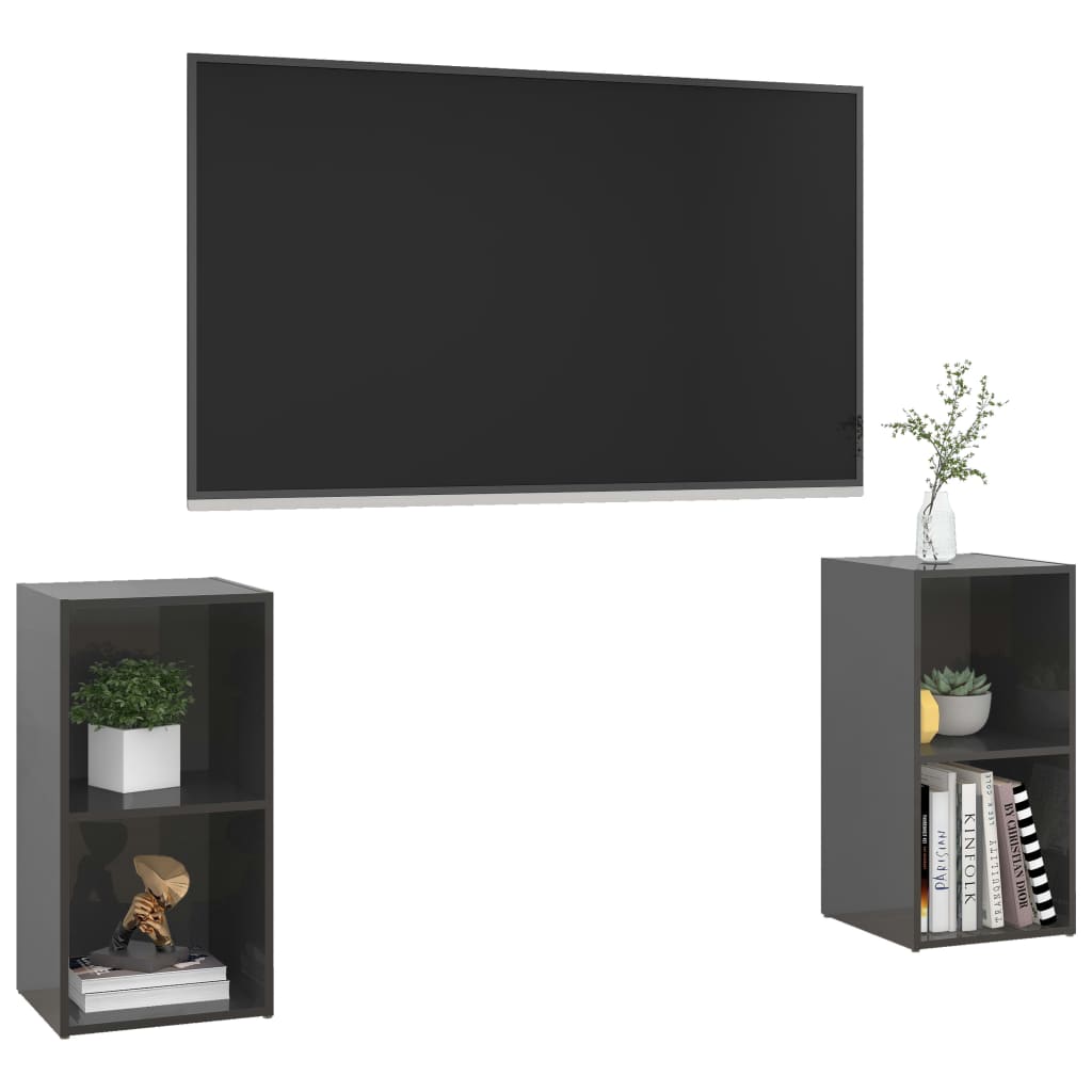 vidaXL Dulapuri TV 2 buc gri extralucios 72x35x36,5 cm lemn prelucrat vidaXL Dulapuri TV 2 buc gri extralucios 72x35x36,5 cm lemn prelucrat