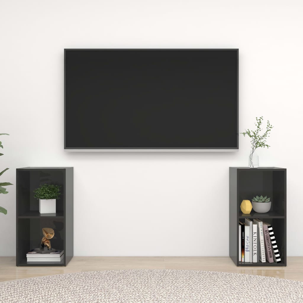 vidaXL Dulapuri TV 2 buc gri extralucios 72x35x36,5 cm lemn prelucrat vidaXL Dulapuri TV 2 buc gri extralucios 72x35x36,5 cm lemn prelucrat