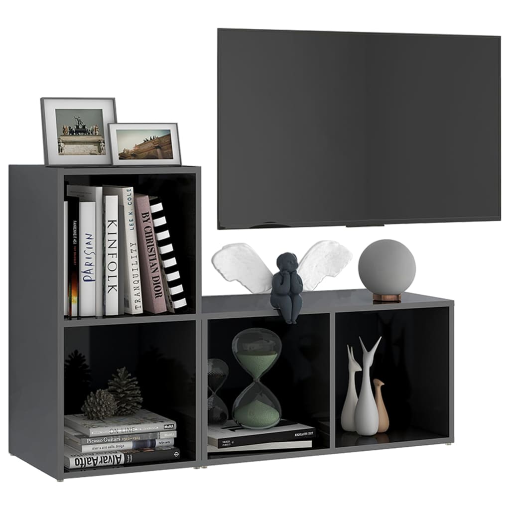vidaXL Dulapuri TV 2 buc gri extralucios 72x35x36,5 cm lemn prelucrat vidaXL Dulapuri TV 2 buc gri extralucios 72x35x36,5 cm lemn prelucrat