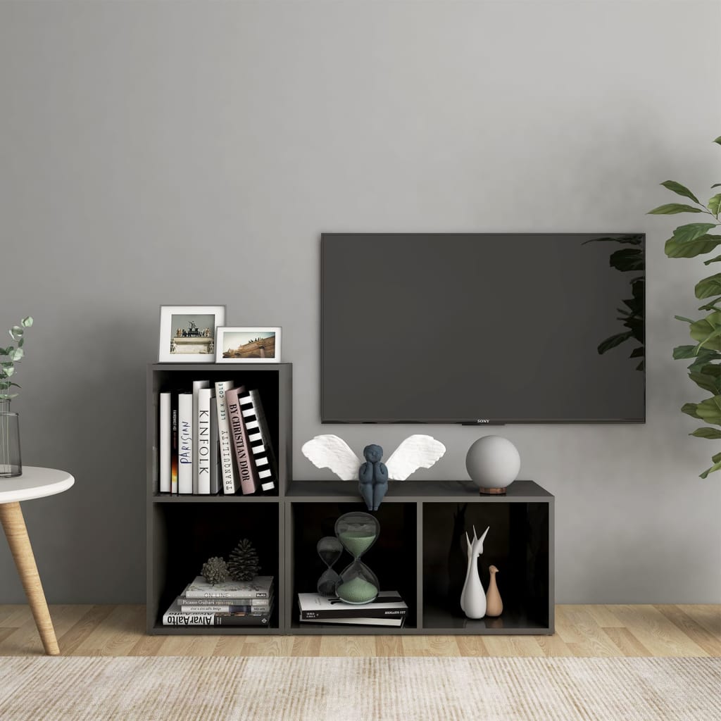 vidaXL Dulapuri TV 2 buc gri extralucios 72x35x36,5 cm lemn prelucrat vidaXL Dulapuri TV 2 buc gri extralucios 72x35x36,5 cm lemn prelucrat
