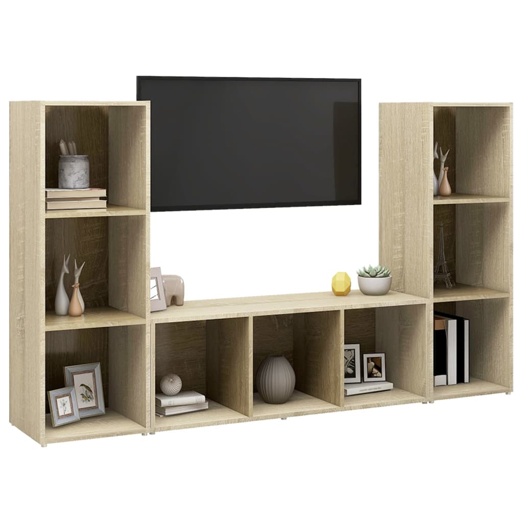 vidaXL Dulapuri TV, 3 buc stejar sonoma, 107x35x37 cm, lemn prelucrat