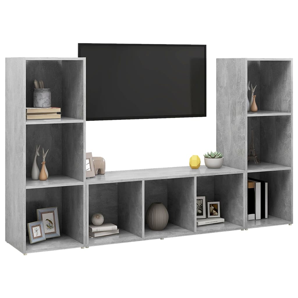 vidaXL Dulapuri TV, 3 buc gri beton, 107x35x37 cm, lemn prelucrat