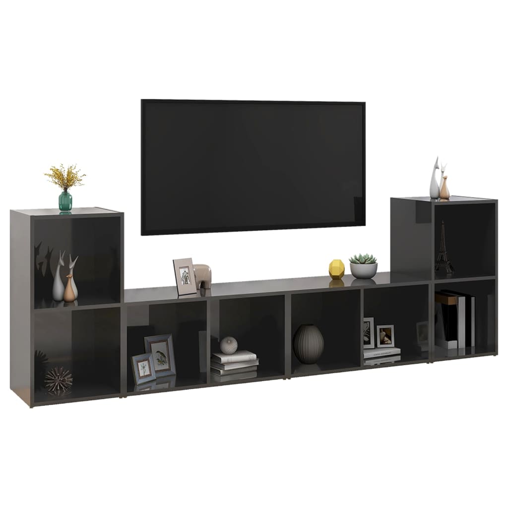 vidaXL Dulapuri TV 4 buc gri extralucios 72x35x36,5 cm lemn prelucrat