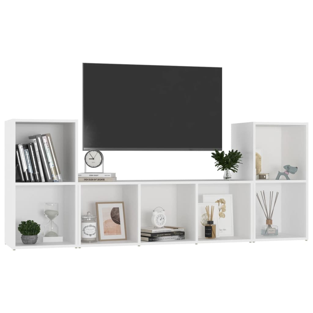 vidaXL Set de dulapuri TV, 3 piese, alb, lemn prelucrat vidaXL Set de dulapuri TV, 3 piese, alb, lemn prelucrat