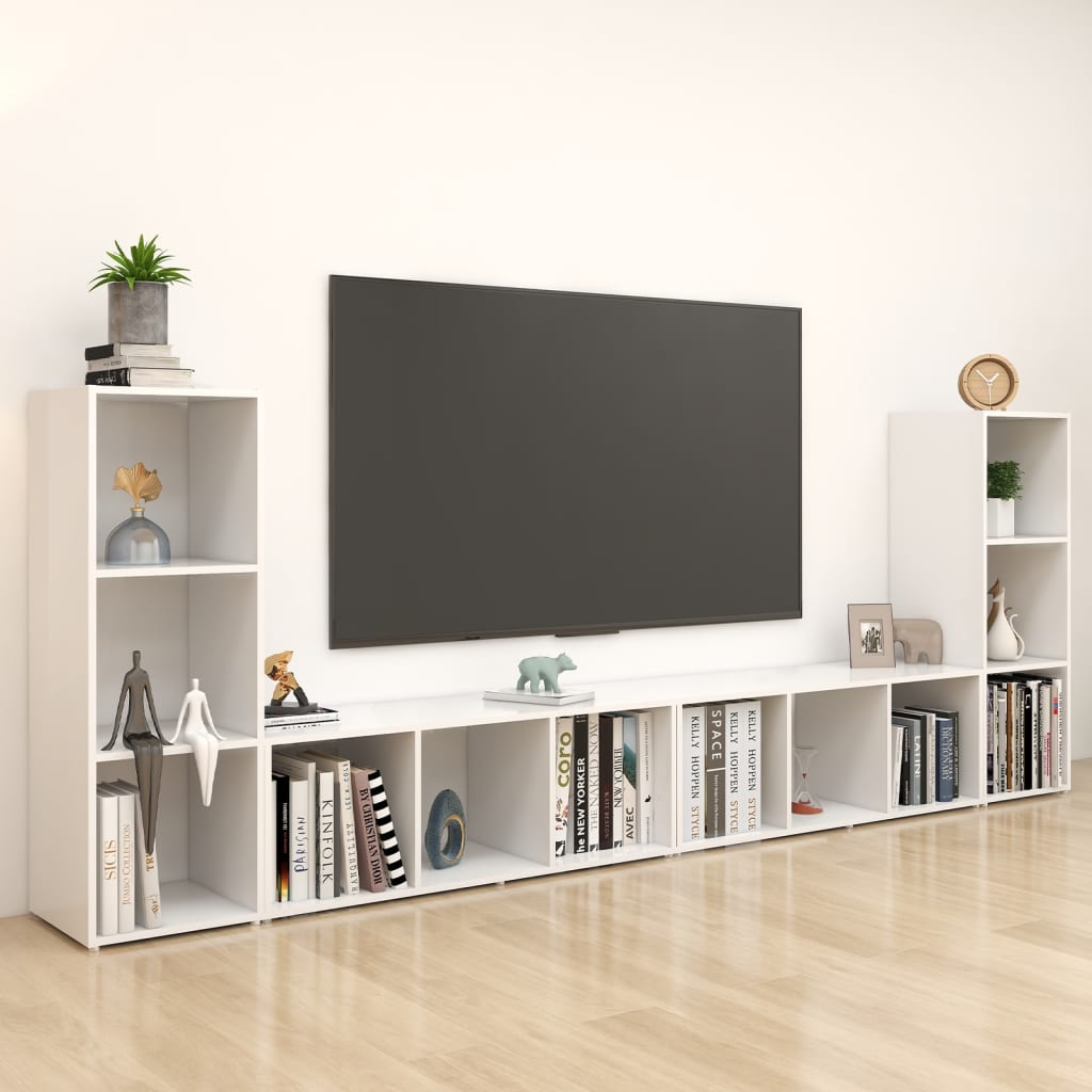 vidaXL Dulapuri TV, 4 buc., alb, 107x35x37 cm, lemn prelucrat