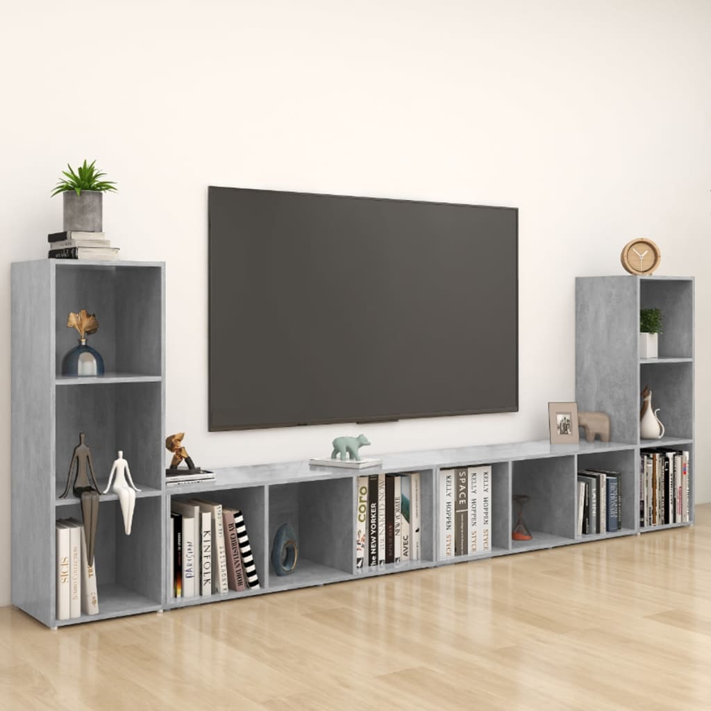 vidaXL Dulapuri TV, 4 buc., gri beton, 107x35x37 cm, lemn prelucrat
